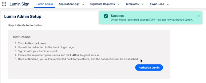 Lumin Sign Salesforce_Authorize Lumin