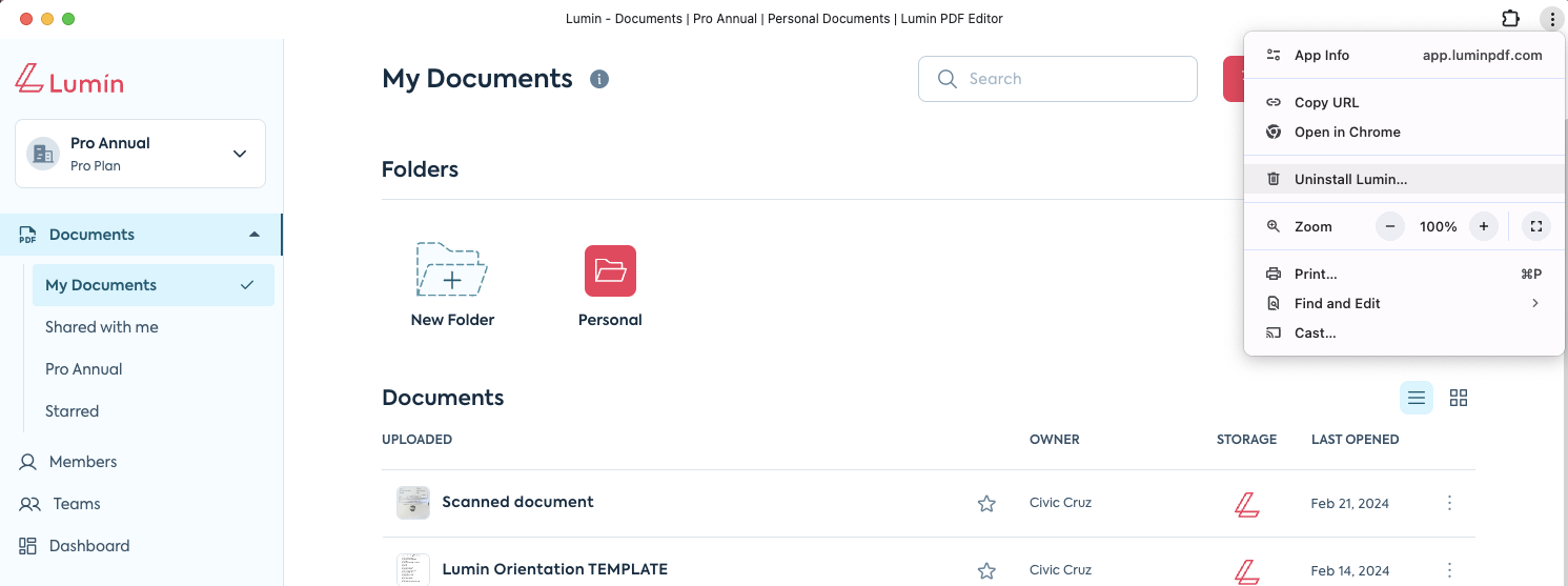 How to uninstall the Lumin desktop app (Mac OS)