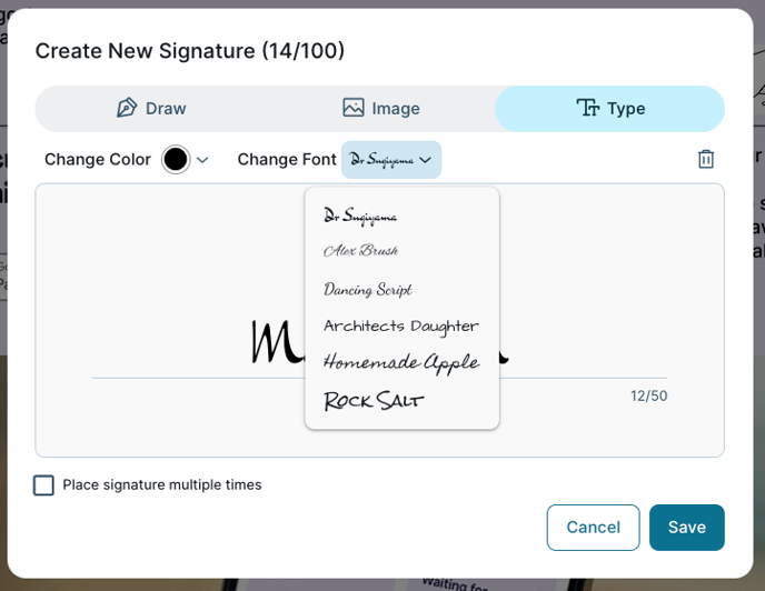 Type sig - change font